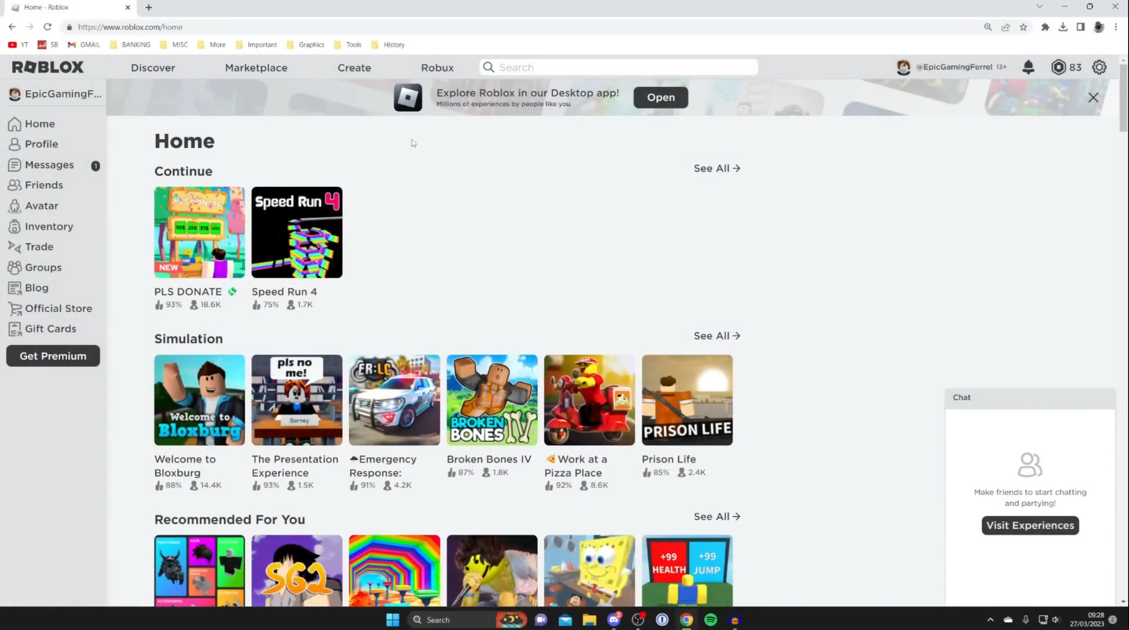 Roblox homepage