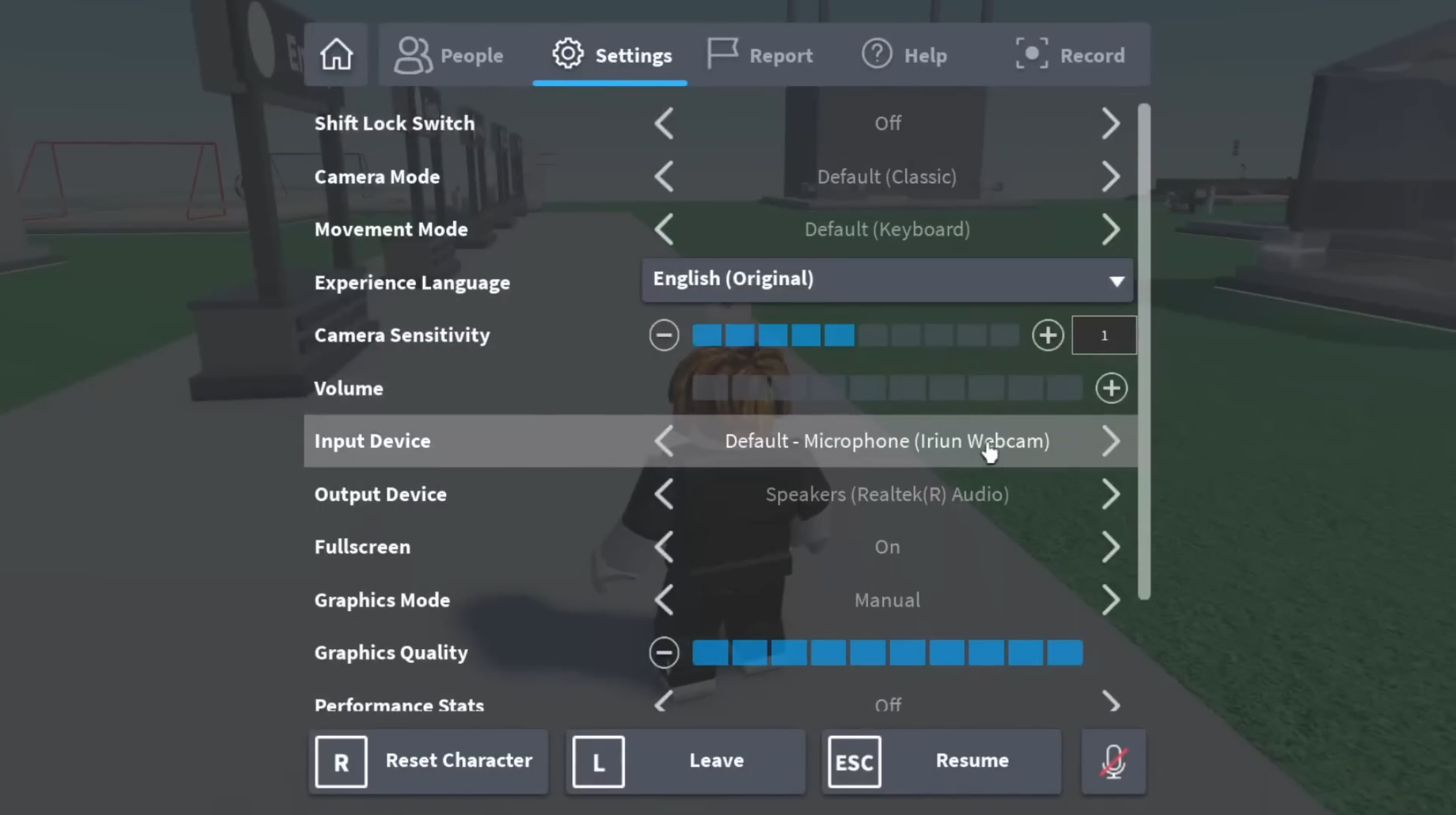 Roblox in-game audio input settings