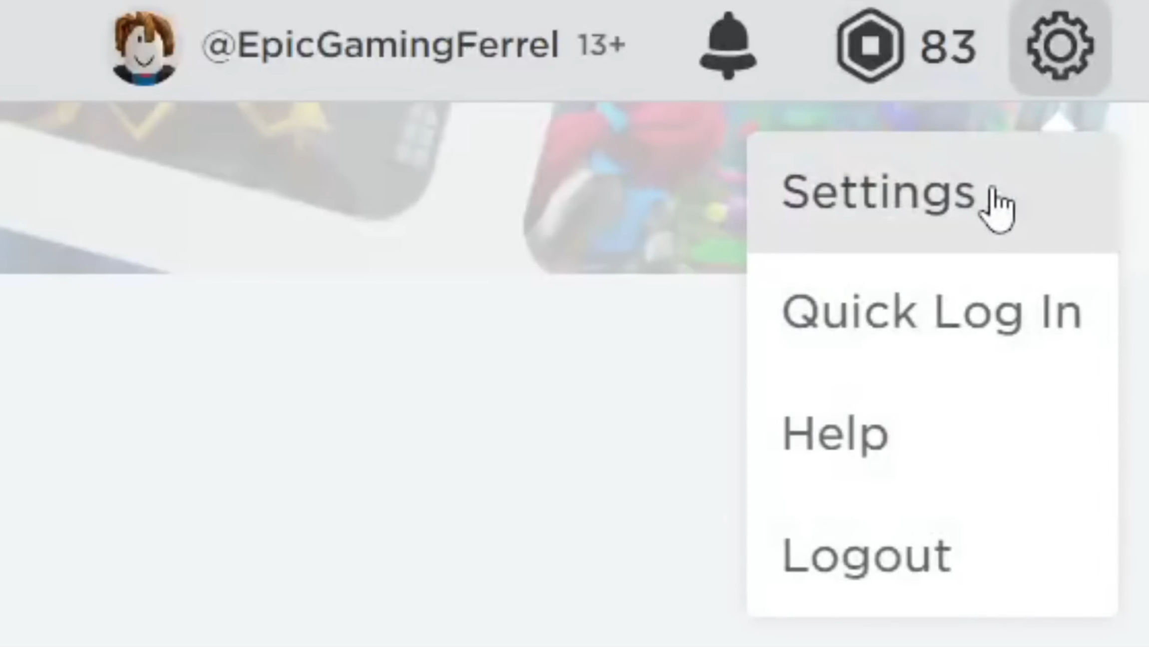Roblox settings gear icon