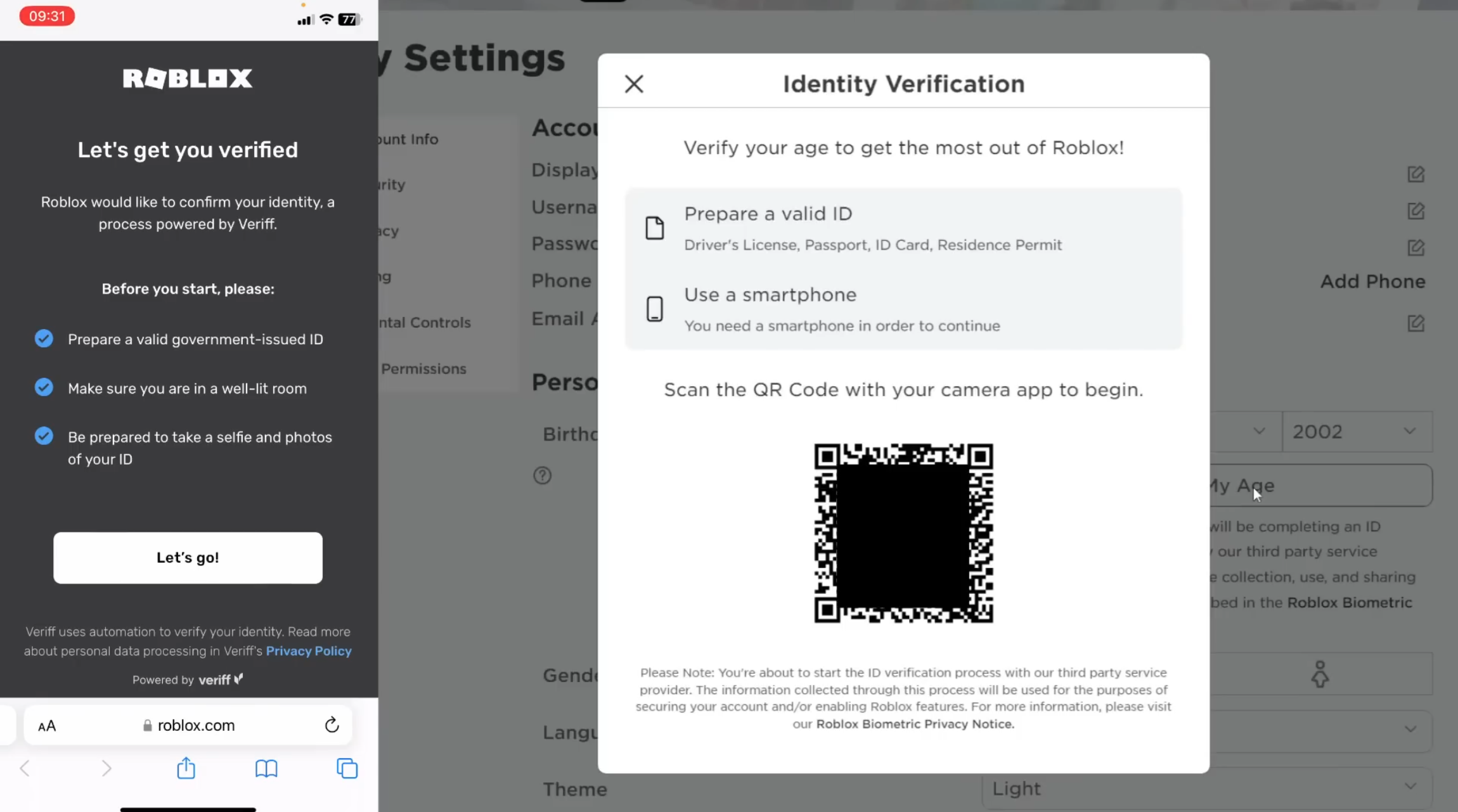 Roblox ID verification steps